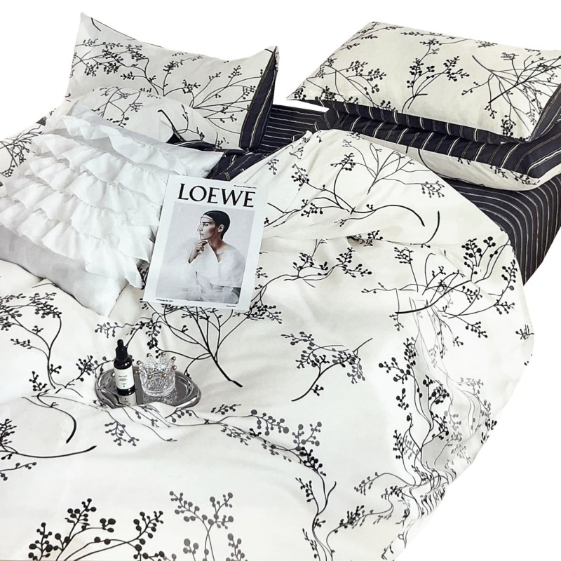 Pościel Bawełniana Mengtianzi 160x200 Biała w Gałązki B-1384