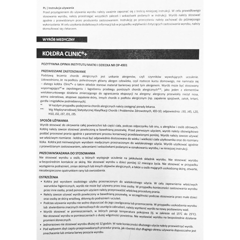 Kołdra Clinic®+ 220x200 Medyczna Antyalergiczna