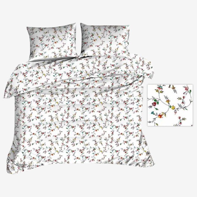 Pościel Flanelowa 140x200 Biała w Kwiatki 1126