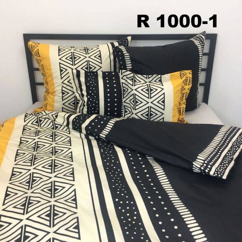 Pościel Bawełniana 160x200 Żółto-Czarna Wzorki R1000-1