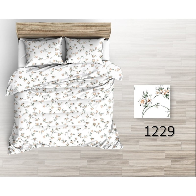 Pościel Bawełniana z Kory 140x200 Biała w Kwiatuszki 1229