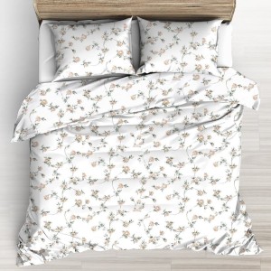 Pościel Bawełniana z Kory 140x200 Biała w Kwiatuszki 1229