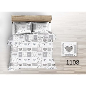 Pościel Bawełniana z Kory 140x200 Szara w Serca 1108