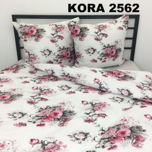 Pościel Bawełniana z Kory 220x200 Biała w Różowe Kwiaty 2562