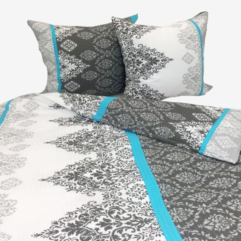 Pościel Bawełniana z Kory 220x200 Biało-Szara Ornament 2584