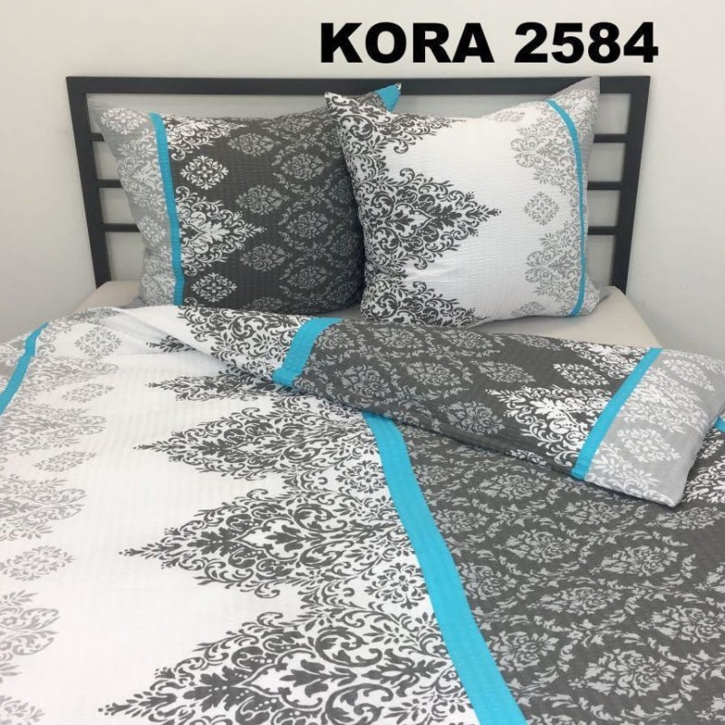 Pościel Bawełniana z Kory 220x200 Biało-Szara Ornament 2584