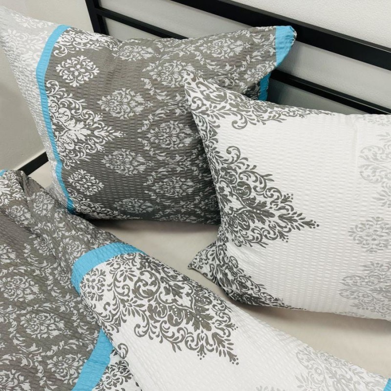 Pościel Bawełniana z Kory 220x200 Biało-Szara Ornament 2584