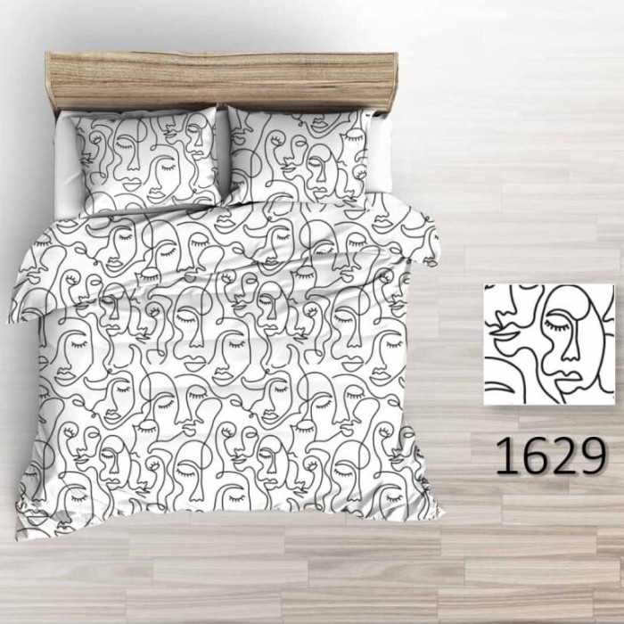 Pościel Bawełniana 140x200 Biała Twarze 1629