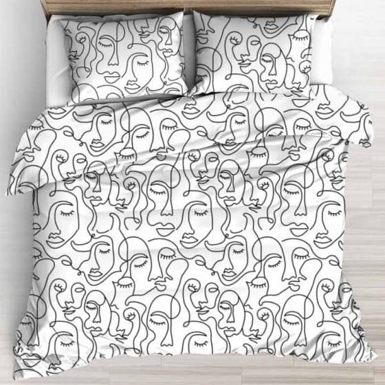 Pościel Bawełniana 140x200 Biała Twarze 1629