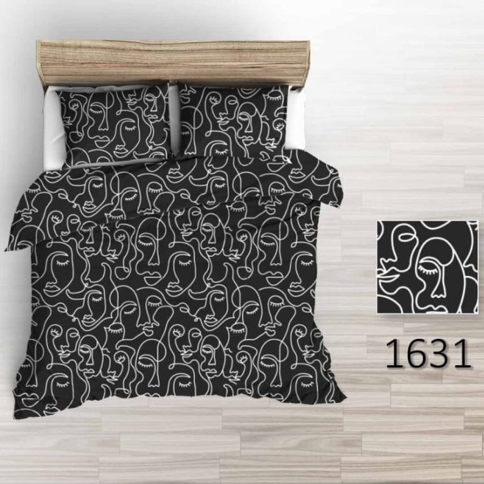 Pościel Bawełniana 140x200 Czarna Twarze 1631