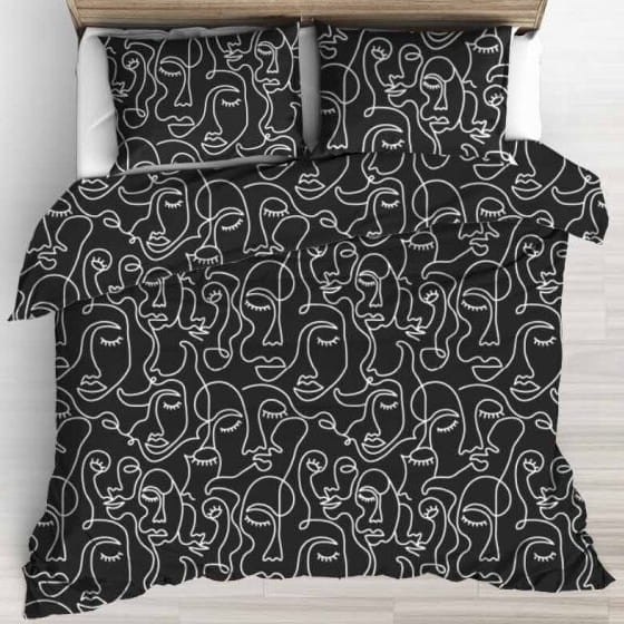 Pościel Bawełniana 140x200 Czarna Twarze 1631