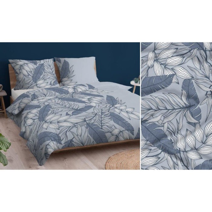 Pościel Bawełniana 160x200 Niebieska Jungle 4167D