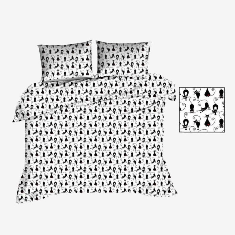 Pościel Bawełniana 140x200 Czarne Koty Kocie Łapki