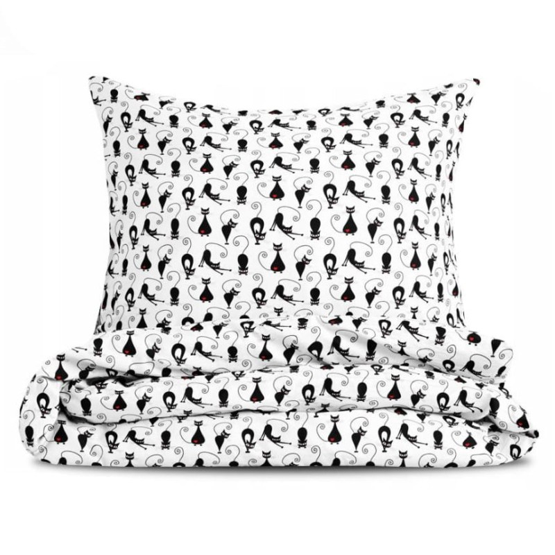 Pościel Bawełniana 140x200 Czarne Koty Kocie Łapki
