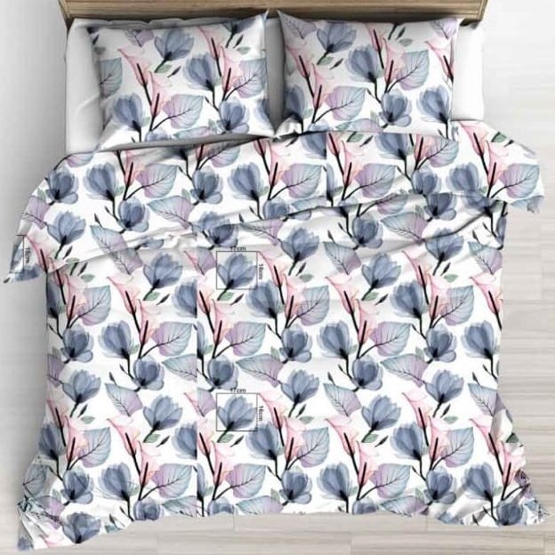 Pościel Bawełniana 140x200 Niebieskie Magnolie 1634