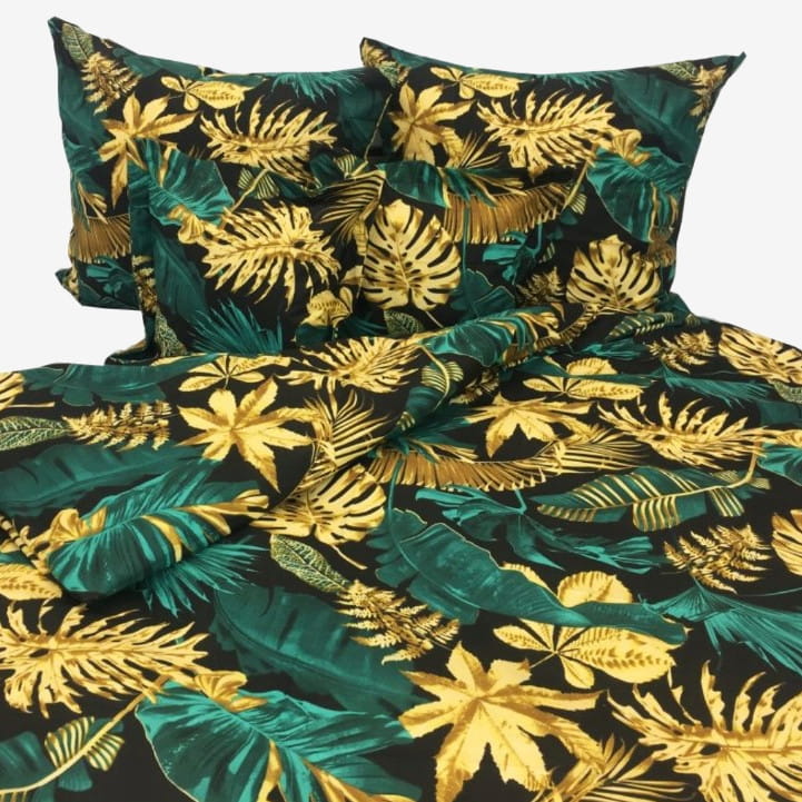 Pościel Bawełniana 160x200 Zielono-Złota Monstera 1497