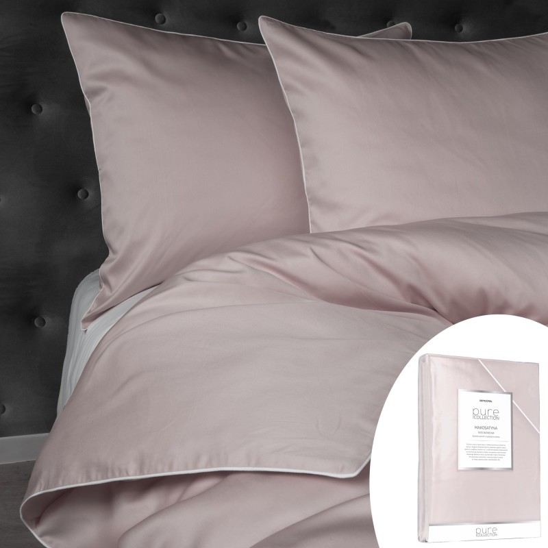Pościel Makosatyna 140x200 z Lamówką Pudrowy Róż