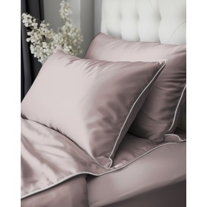 Pościel Makosatyna 140x200 z Lamówką Pudrowy Róż