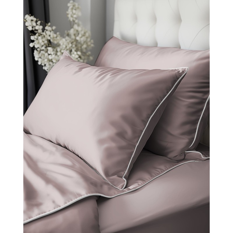 Pościel Makosatyna 140x200 z Lamówką Pudrowy Róż