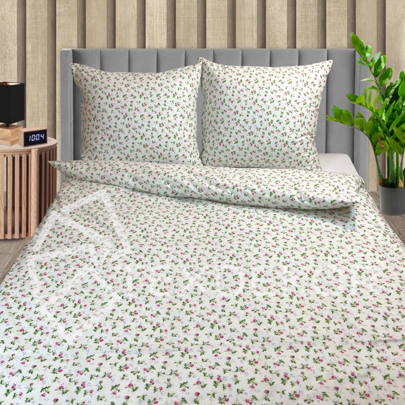 Pościel Bawełniana 140x200 Ecru w Różyczki T1583