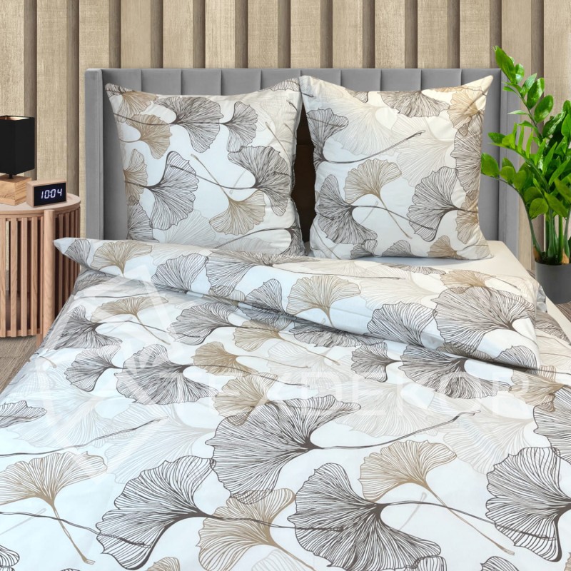 Pościel Bawełniana 140x200 Beżowe Liście T1669