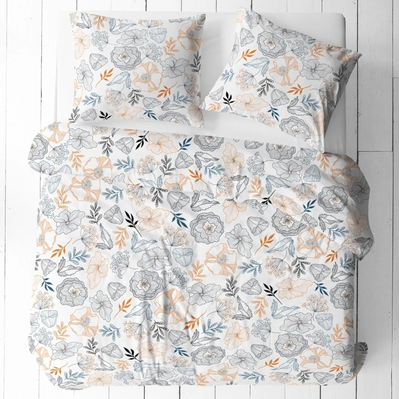 Pościel Bawełniana z Kory 160x200 Kwiaty 1855