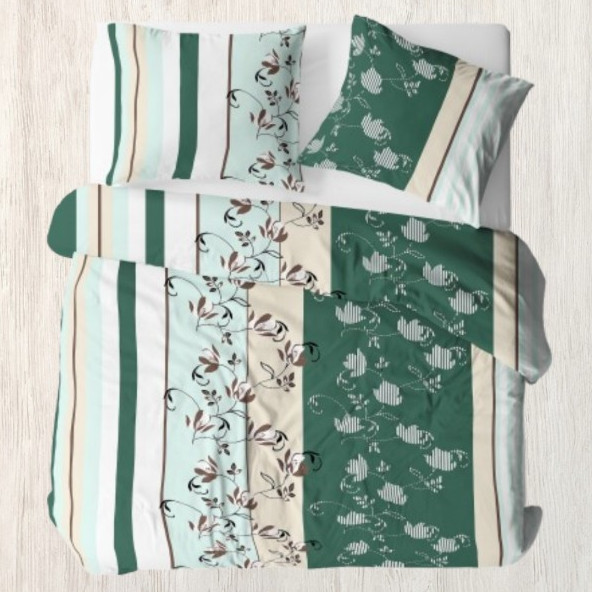 Pościel Bawełniana z Kory 160x200 Zielona w Pasy 1936