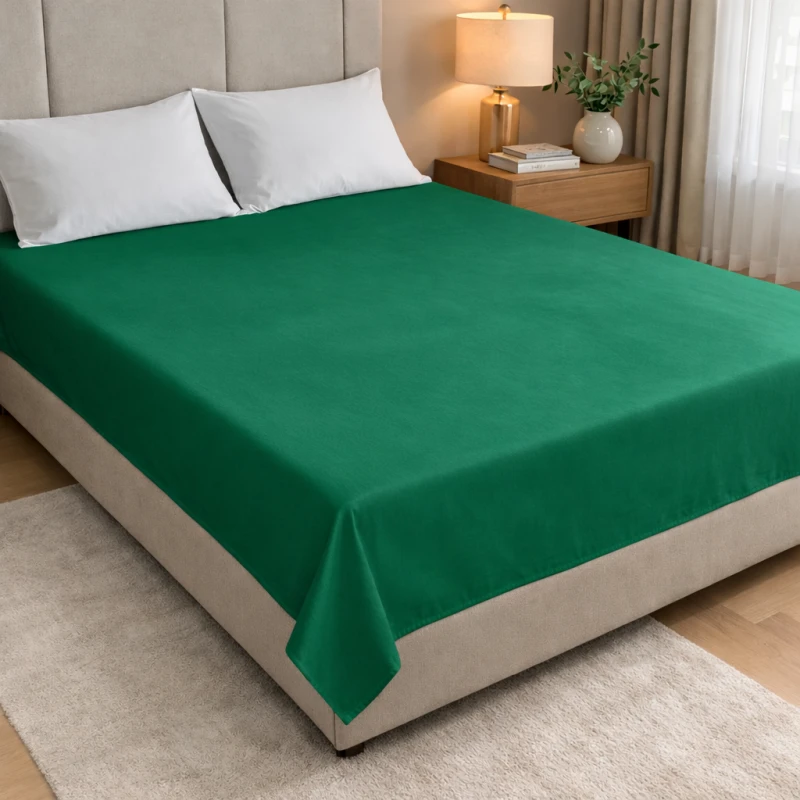 Prześcieradło Bawełniane Bez Gumki 160x220 Butelkowa Zieleń