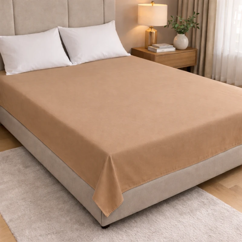 Prześcieradło Bawełniane Bez Gumki 180x220 Ciemny Beż