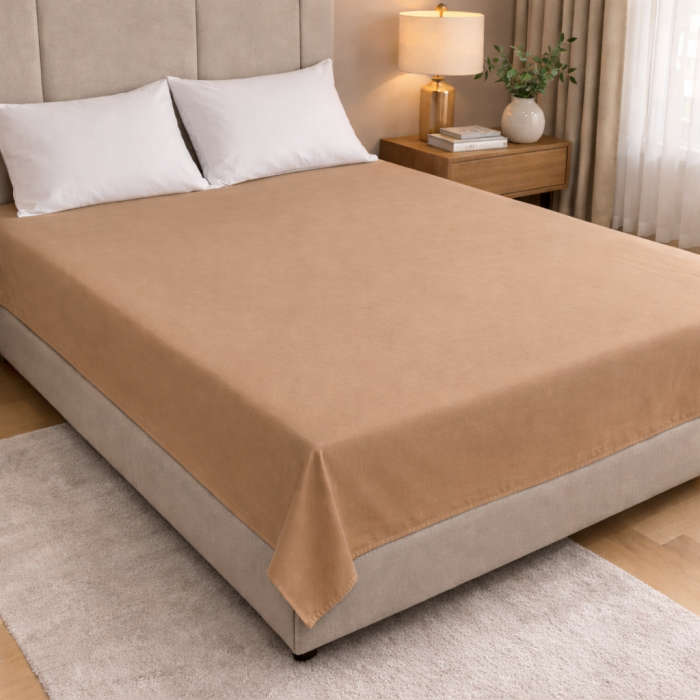 Prześcieradło Bawełniane Bez Gumki 200x220 Ciemny Beż