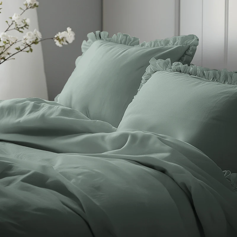 Pościel Bawełniana Pure z Falbaną 140x200 Szałwia