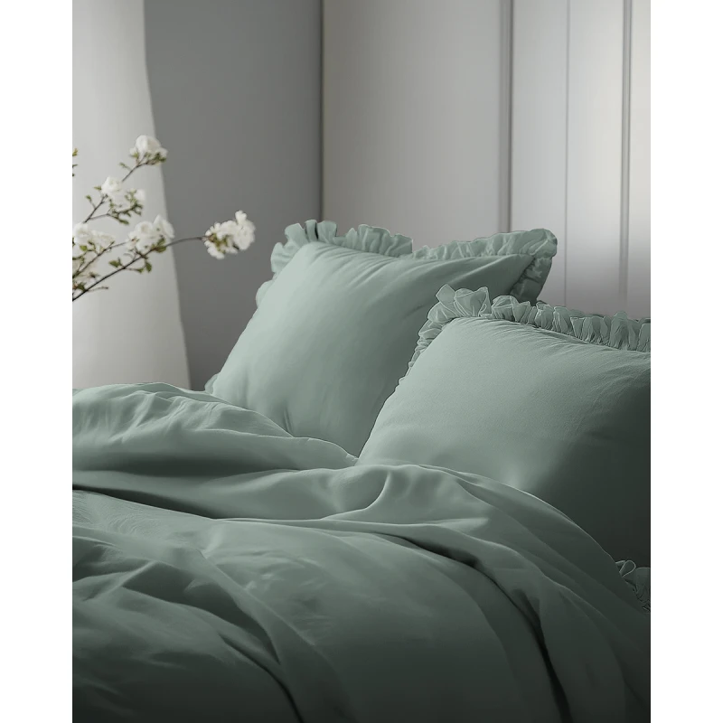 Pościel Bawełniana Pure z Falbaną 220x200 Szałwia