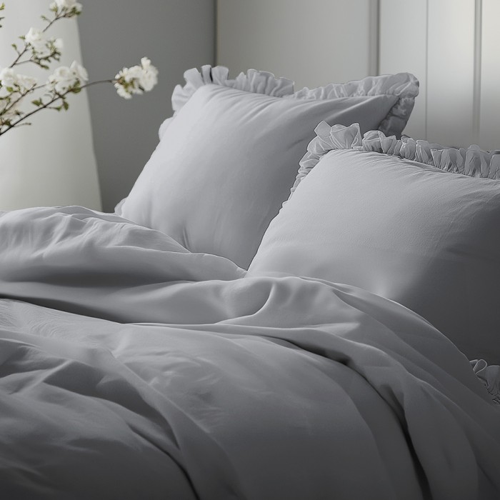 Pościel Bawełniana Pure z Falbaną 160x200 Jasny Szary