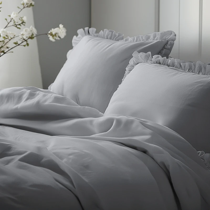 Pościel Bawełniana Pure z Falbaną 160x200 Jasny Szary