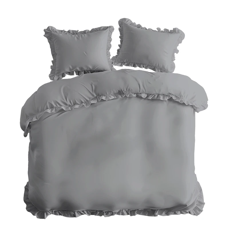 Pościel Bawełniana Pure z Falbaną 160x200 Jasny Szary