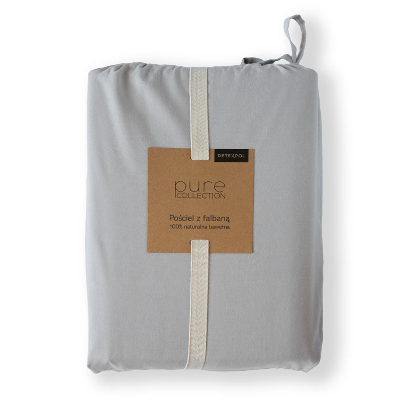 Pościel Bawełniana Pure z Falbaną 160x200 Jasny Szary