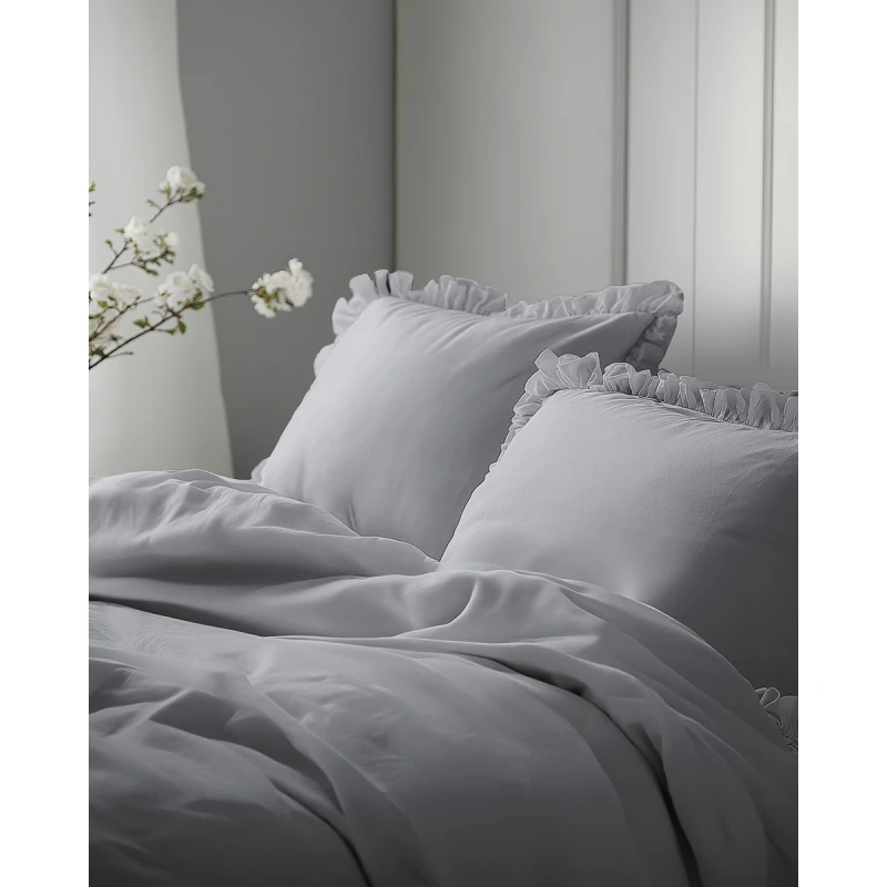 Pościel Bawełniana Pure z Falbaną 220x200 Jasny Szary
