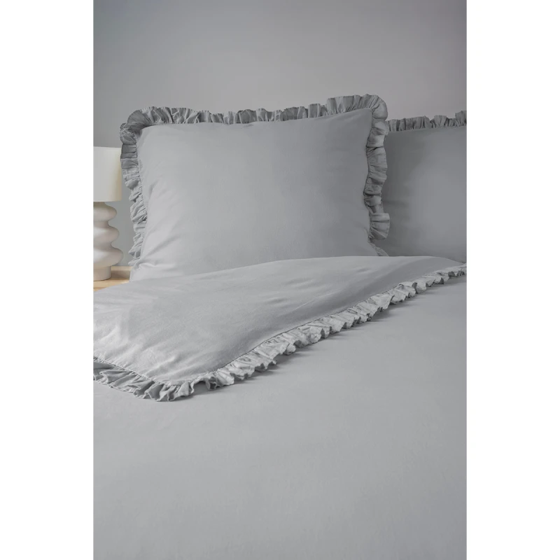 Pościel Bawełniana Pure z Falbaną 220x200 Jasny Szary