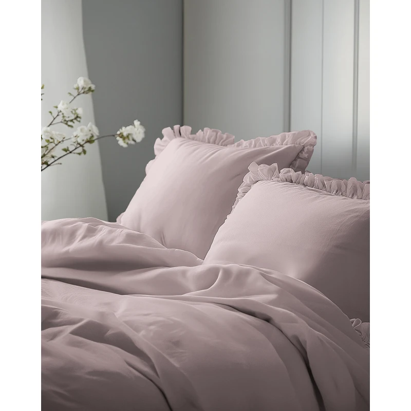 Pościel Bawełniana Pure z Falbaną 160x200 Różowa