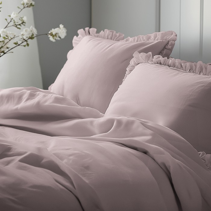 Pościel Bawełniana Pure z Falbaną 160x200 Różowa