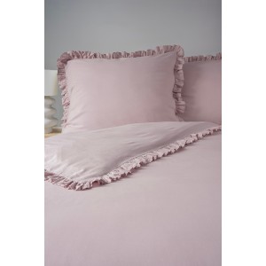 Pościel Bawełniana Pure z Falbaną 160x200 Różowa