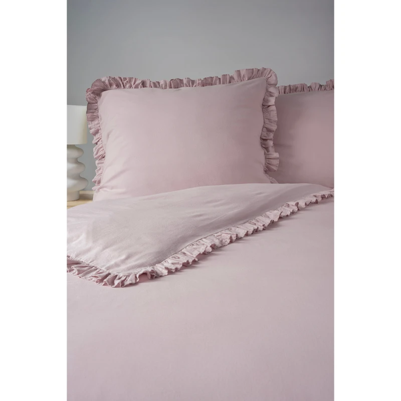 Pościel Bawełniana Pure z Falbaną 160x200 Różowa
