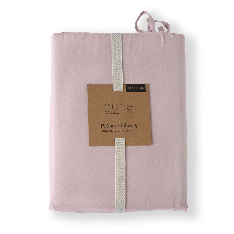 Pościel Bawełniana Pure z Falbaną 160x200 Różowa