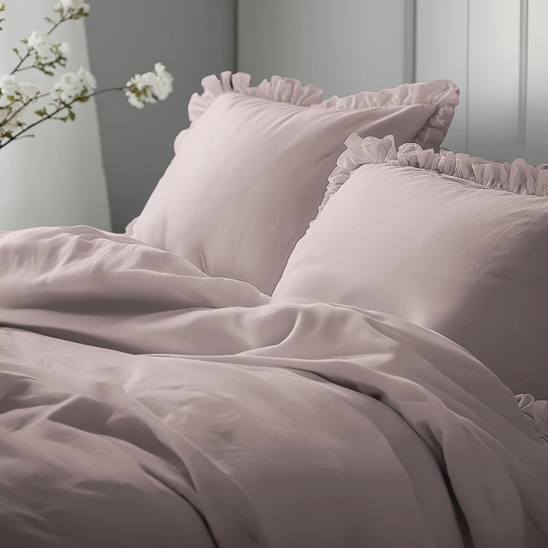 Pościel Bawełniana Pure z Falbaną 220x200 Różowa