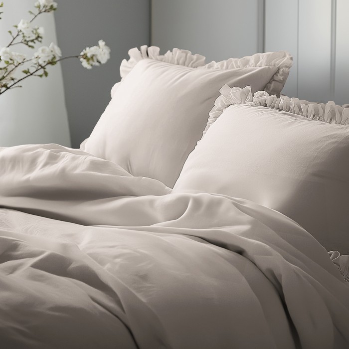 Pościel Bawełniana Pure z Falbaną 160x200 Beżowa