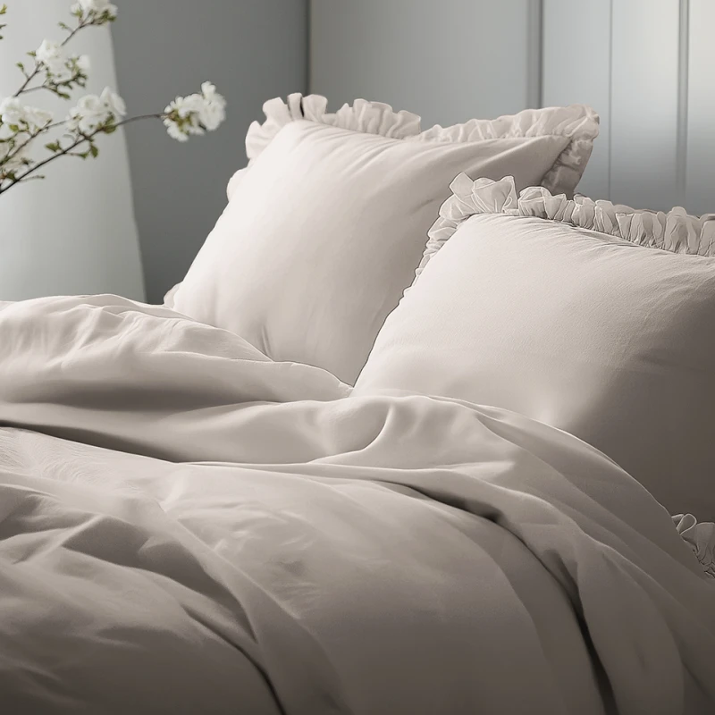 Pościel Bawełniana Pure z Falbaną 160x200 Beżowa