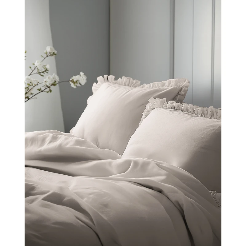 Pościel Bawełniana Pure z Falbaną 220x200 Beżowa