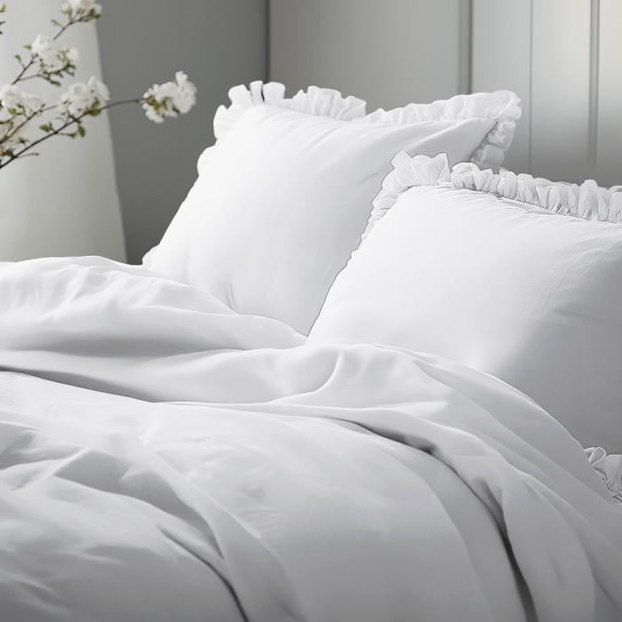 Pościel Bawełniana Pure z Falbaną 160x200 Biała