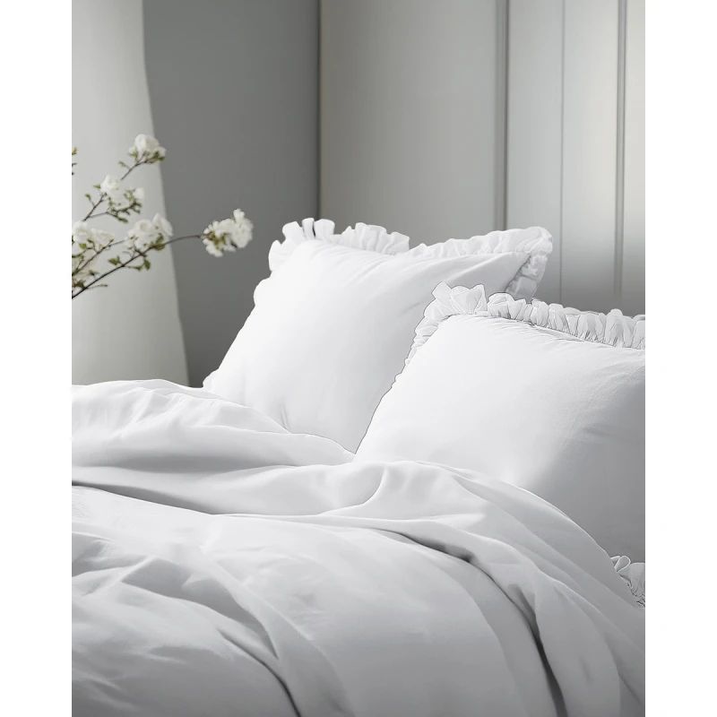 Pościel Bawełniana Pure z Falbaną 220x200 Biała