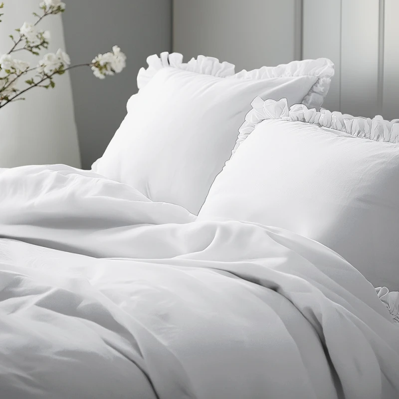 Pościel Bawełniana Pure z Falbaną 220x200 Biała